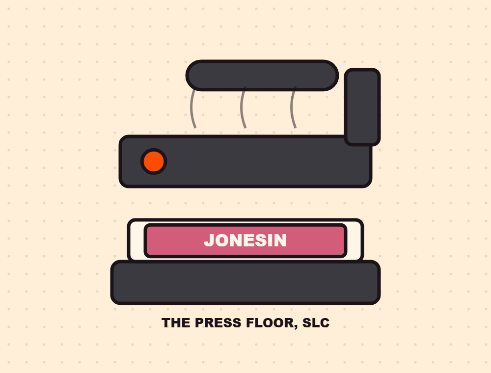 The Jonesin print shop with heat press running
